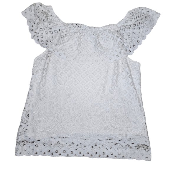 Maison Jules Cold Shoulder Lace Top with Built in Tank Size Medium - Picture 1 of 9